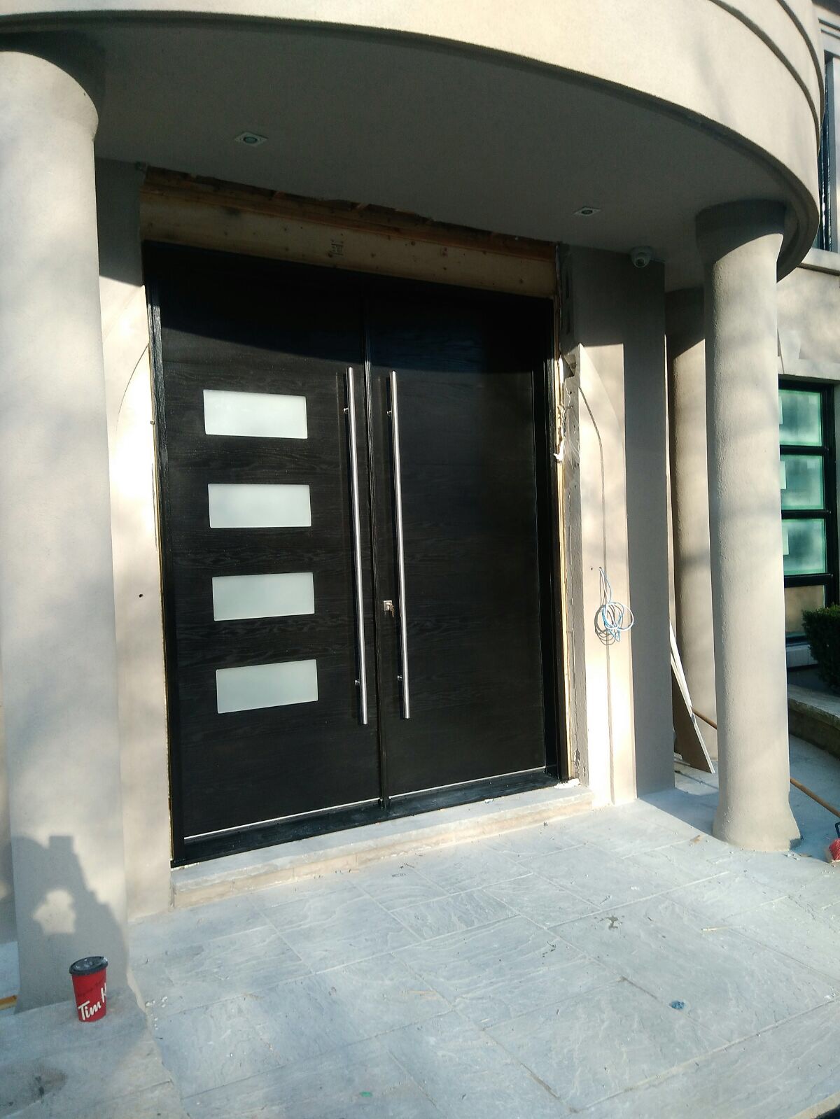 Modern Fiberglass Double Entry Door With Glass