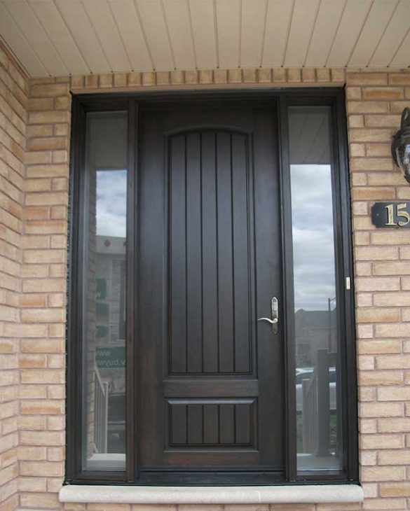 Rustic-Front-Entry-Door-with-2-Iron-Art-Side-Lites-and-Transom-installed-in-Toronto
